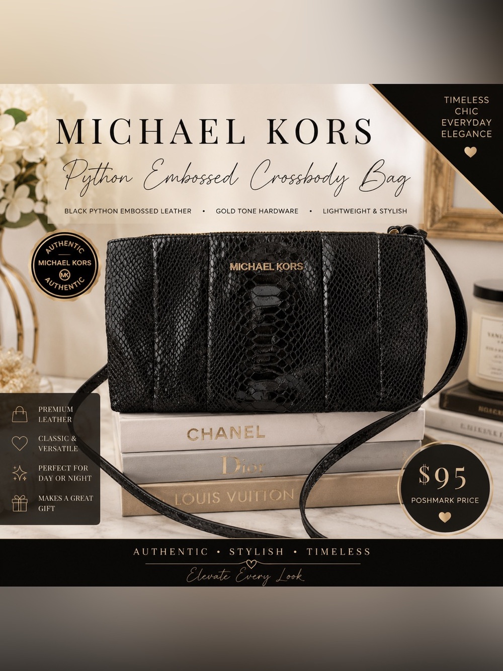 Michael Kors Black Python Embossed Crossbody - Picture 8 of 8